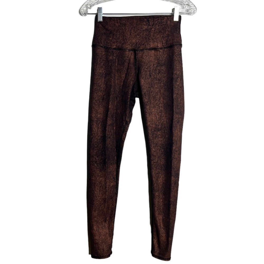 Alo Yoga Copper Metallic Airbrush Leggings High Waist Ankle Length Skinny Leg